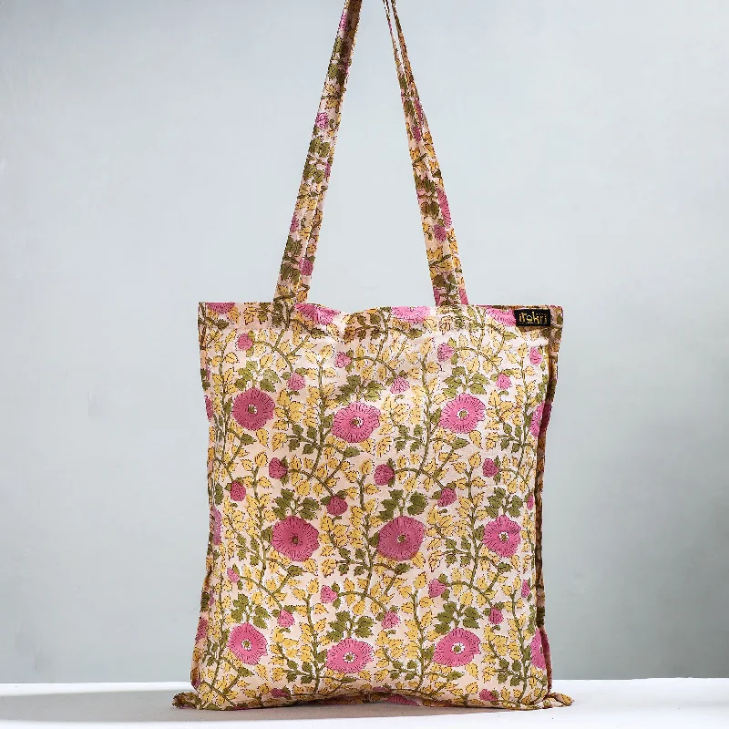 Yellow - Sanganeri Block Printed Cotton Jhola Bag