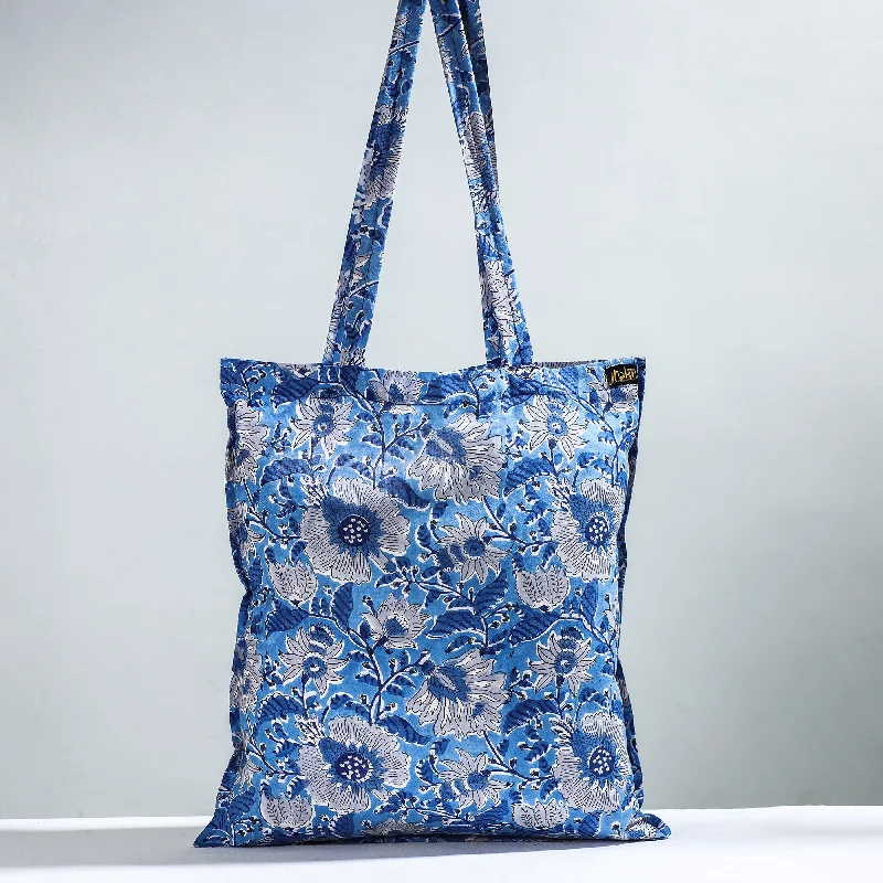 Blue - Sanganeri Block Printed Cotton Jhola Bag