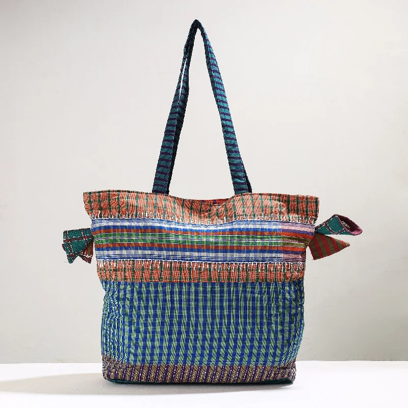 Blue - Handmade Gamcha Fabric Kantha Work Tote Bag