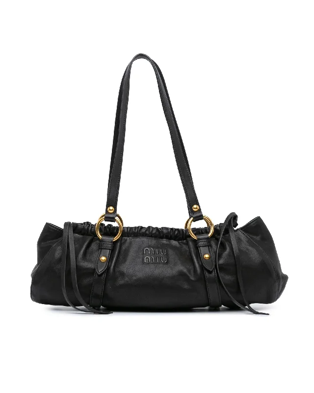 Small Nappa Leather Shoulder Bag with Magnetic Closure and Interior Zip Pocket