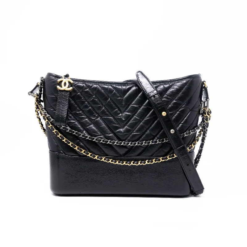 Chanel Black Chevron Medium Gabrielle Hobo