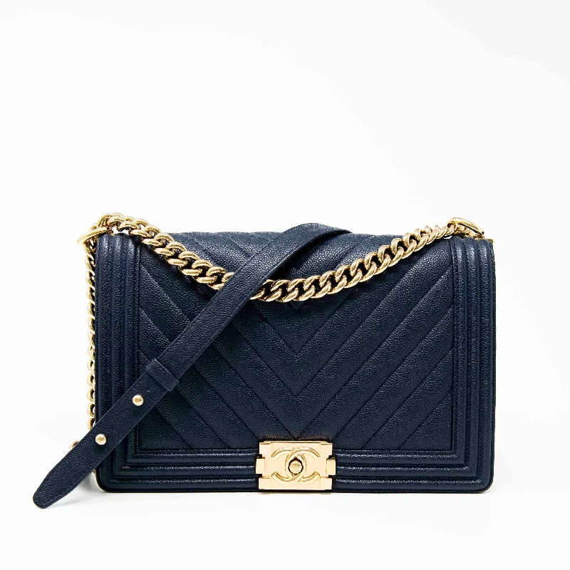 Chanel Blue Chevron Large Boy Bag