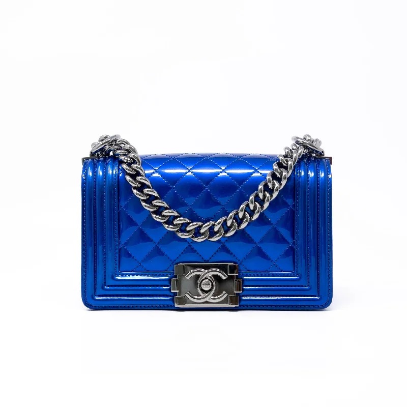 Chanel Blue Patent Small Boy Bag