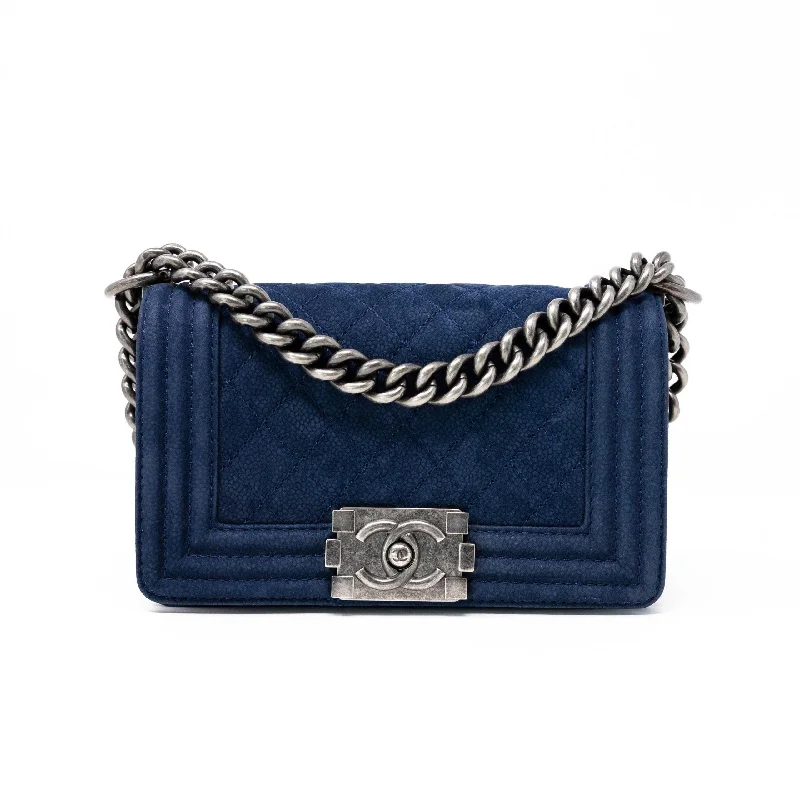 Chanel Blue Suede Small Boy Bag