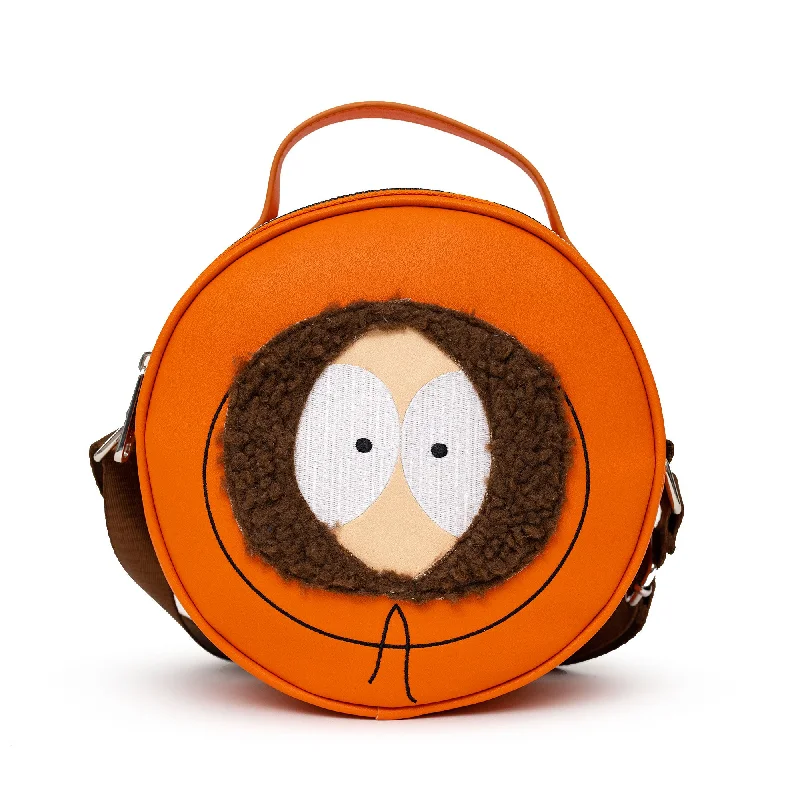 Comedy Central Bag, Cross Body, Round, South Park Kenny Face Close Up with Fur and Embroidery, Orange, Vegan Leather