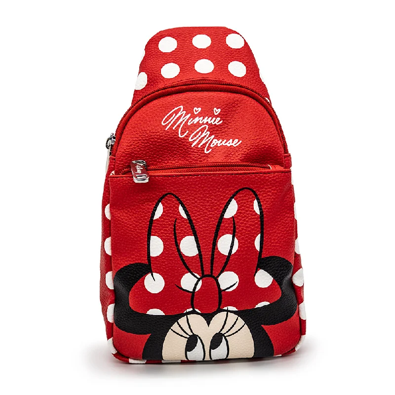 Cross Body Sling Bag  - Minnie Mouse Face Close-Up with Polka Dots Red/White