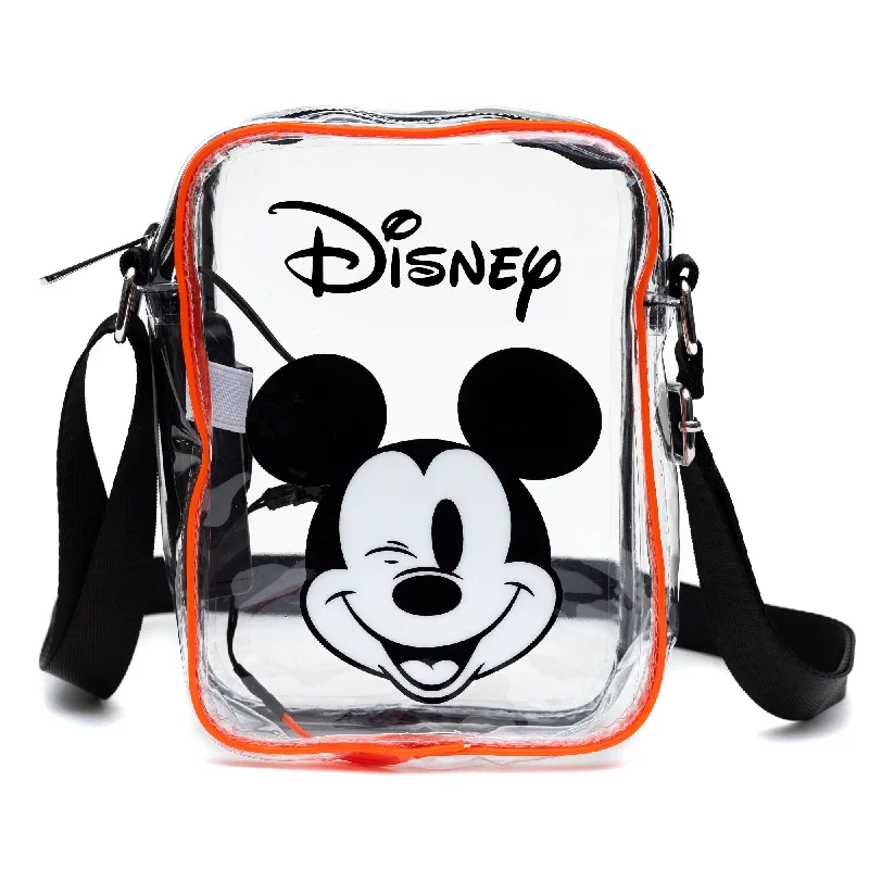 Disney Bag, Cross Body Light Up, Disney Mickey Mouse Winking Expression, Transparent, Clear PVC