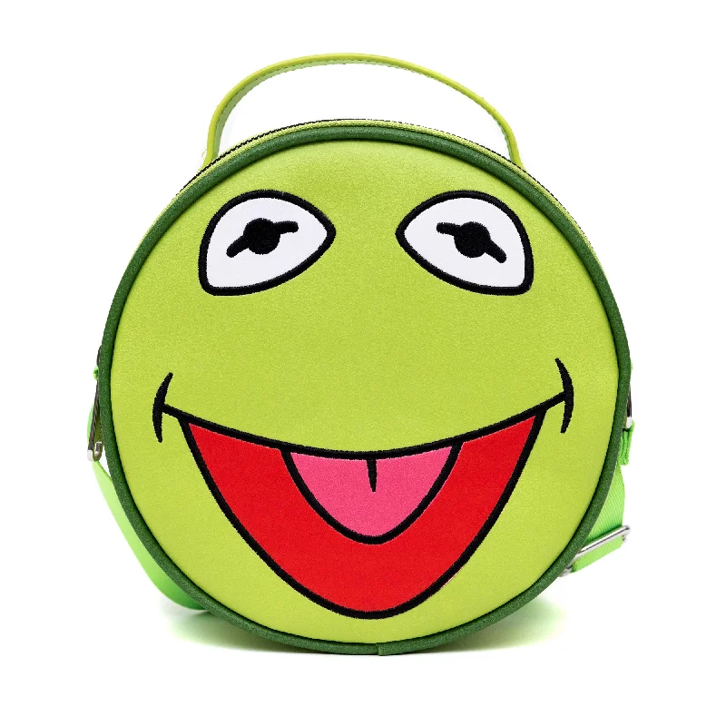 Disney Bag, Cross Body, Round, The Muppets Kermit the Frog Face Character Close Up, Green, Vegan Leather