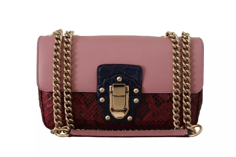 Dolce & Gabbana Pink Red Exotic Skins Gold Chain Purse LUCIA Leather Bag