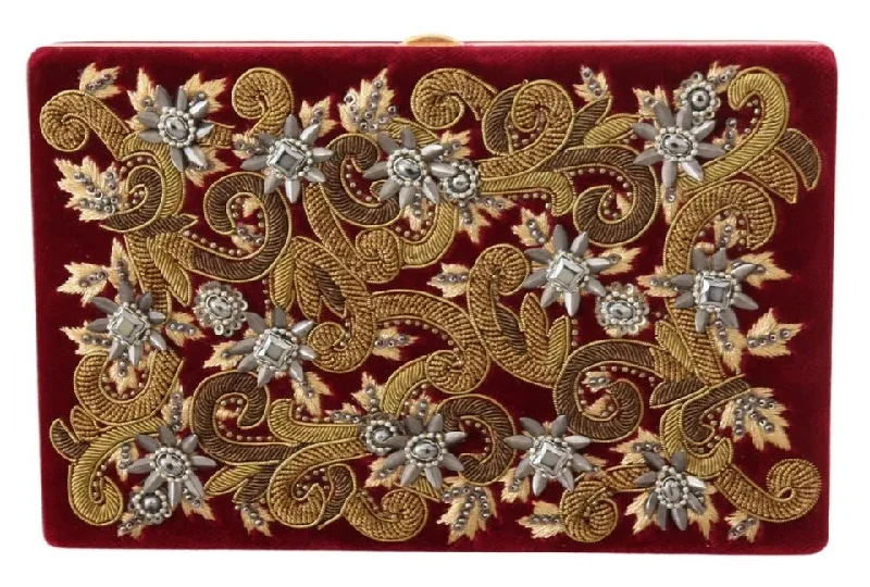 Dolce & Gabbana Red Velvet Gold Frame Clutch Evening Party Purse Bag