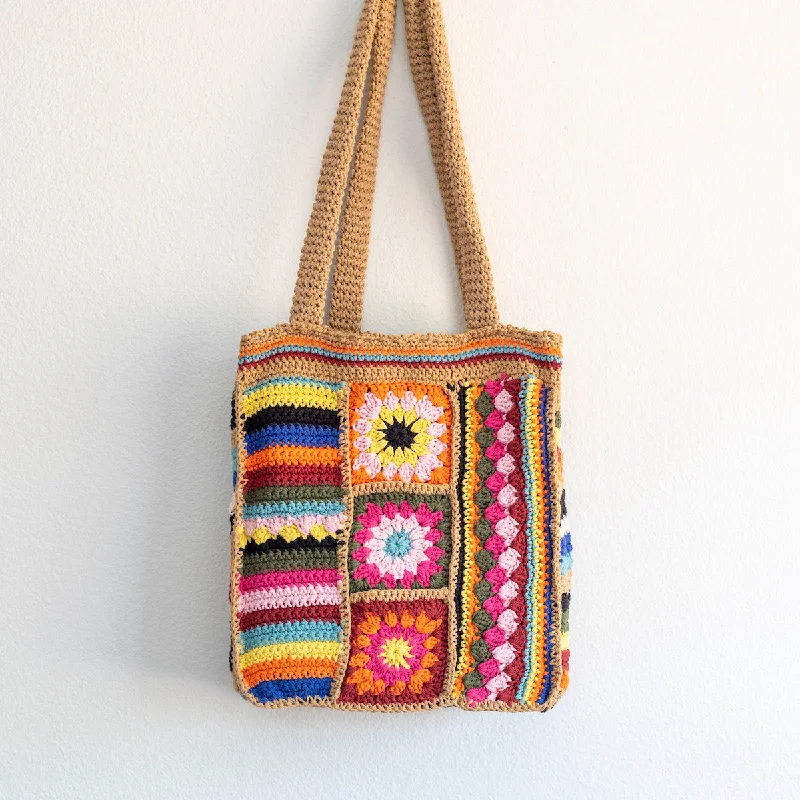 Elena Handbags Handmade Crochet Granny Square Patchwork Shoulder Bag