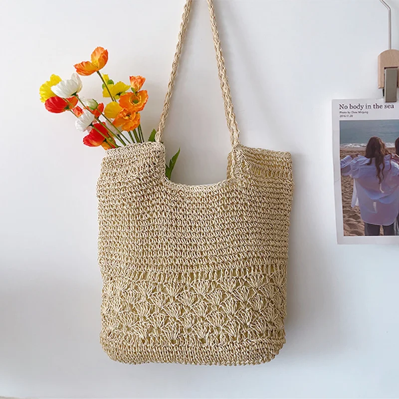 Elena Handbags Large Beach Straw Woven Tote