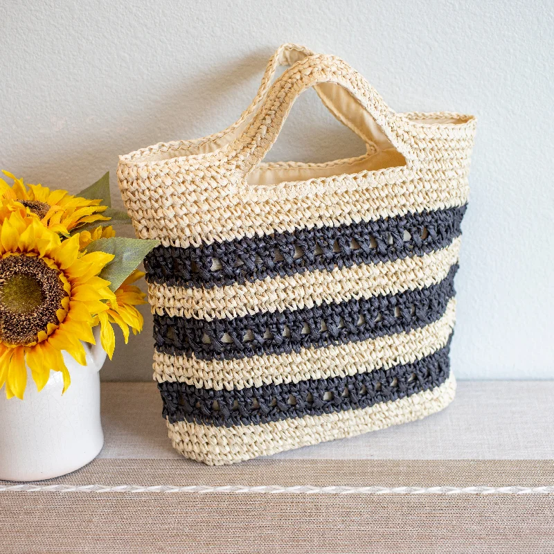 Elena Handbags Straw Woven Striped Summer Tote