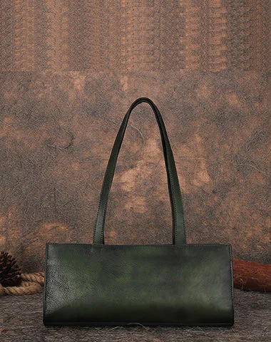 Handmade Green Leather Womens Vintage Baguette Bag Best Baguette Shoulder Bag Crossbody Purses for Ladies