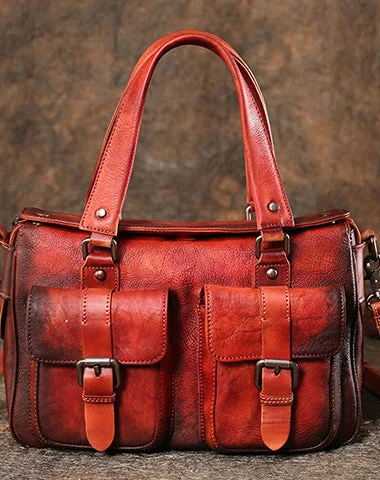 Handmade Red Leather Womens Satchel Shoulder Bag Best Handbag Vintage Crossbody Purses for Ladies