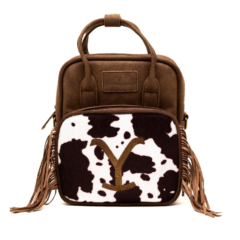 Paramount Network Bag, Cross Body, Yellowstone Dutton Ranch Cowboy Cowhide, Distressed Brown, Vegan Leather