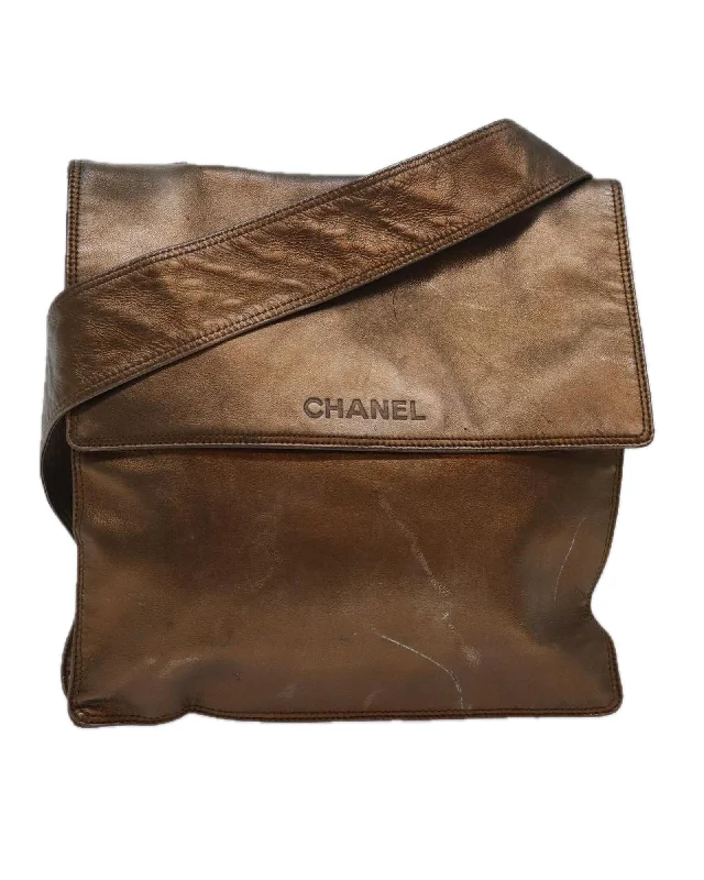 Leather Shoulder Bag with Gold Tone CC Detailing