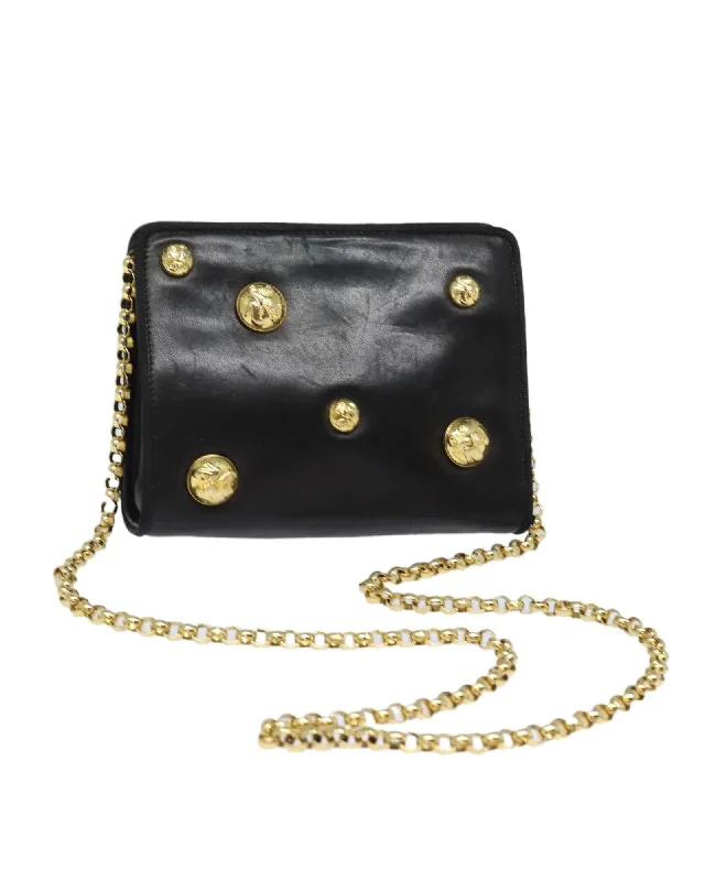 Chain Leather Shoulder Bag with Metal Accents