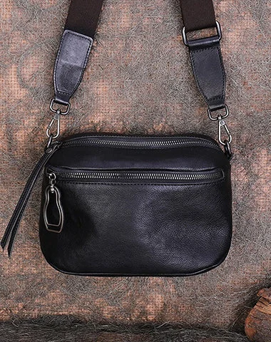 Vintage Black Gray Leather Womens Saddle Shoulder Bag Small Saddle Crossbody Purse for Ladies