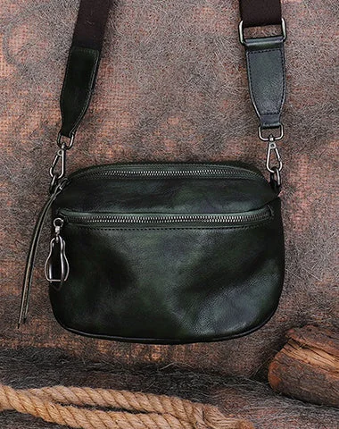 Vintage Green Leather Womens Saddle Shoulder Bag Small Saddle Crossbody Purse for Ladies