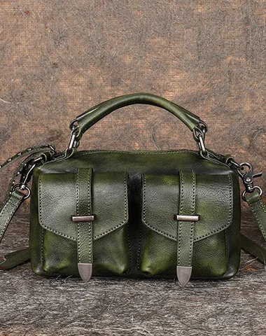 Vintage Green Leather Womens Satchel Shoulder Bags Handbag Crossbody Purse for Ladies