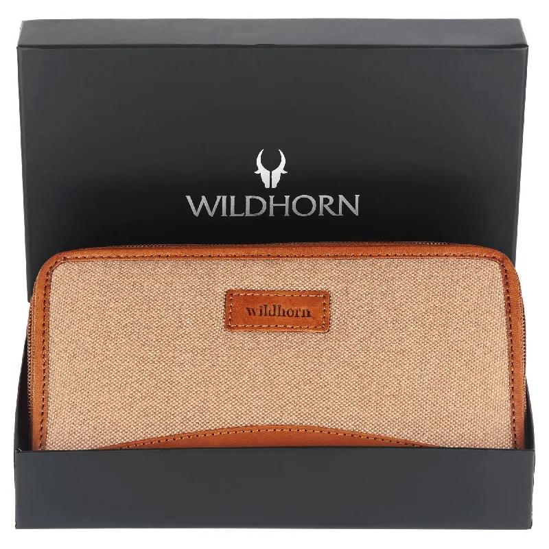 WildHorn Women's Canvas Wallet Clutch - Stylish, Spacious I Zip Around Wallet for Travel, Holds Cards, Phone, Cash.