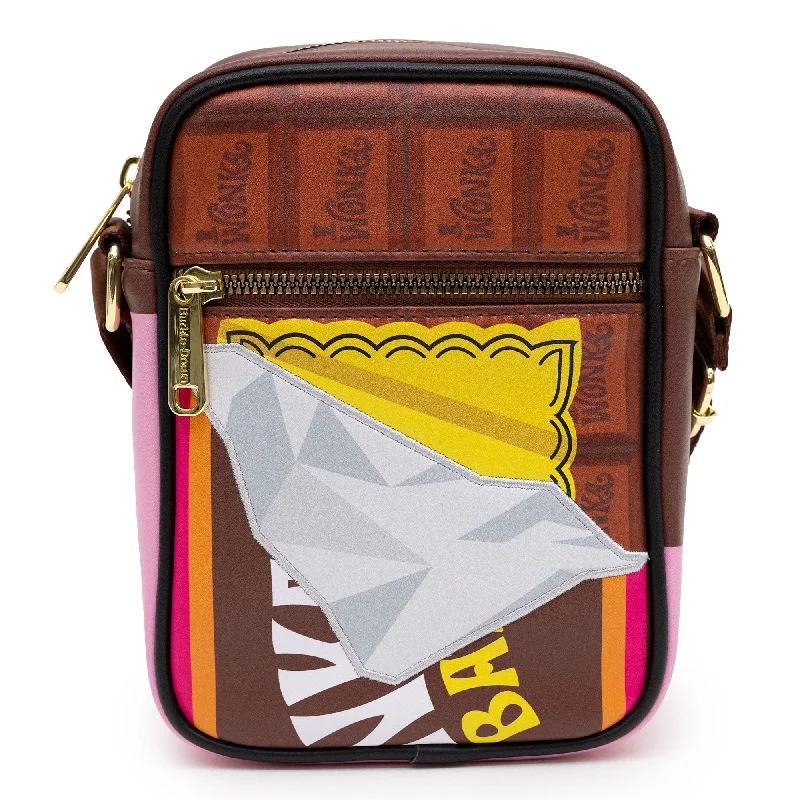 Willy Wonka Bag, Cross Body, Willy Wonka Unwrapped Wonka Bar with Golden Ticket, Vegan Leather