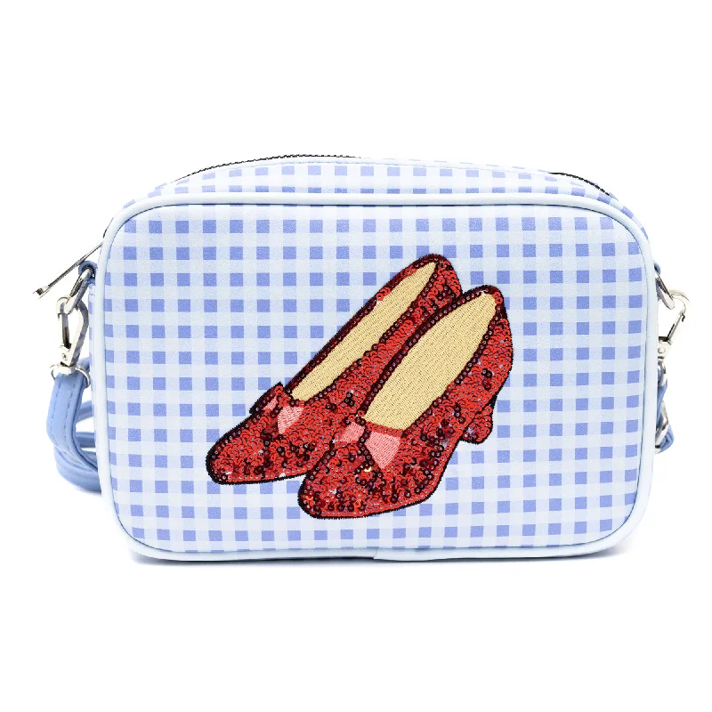 Wizard of Oz Bag, Cross Body, The Wizard of Oz Dorothy Sequined Ruby Slippers with Toto Pose, Blue, Vegan Leather