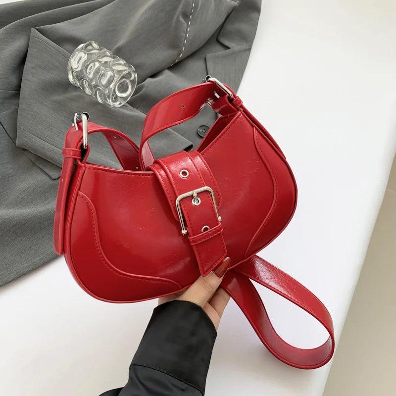 Women Saddle Bag Small Belt Design Zipper Leather Crossbody Shoulder Bags