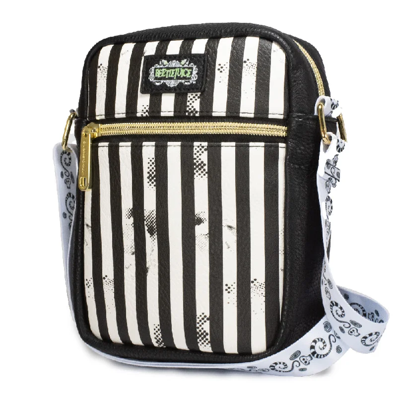 Women's Crossbody Wallet - Beetlejuice Suit Stripes Black White