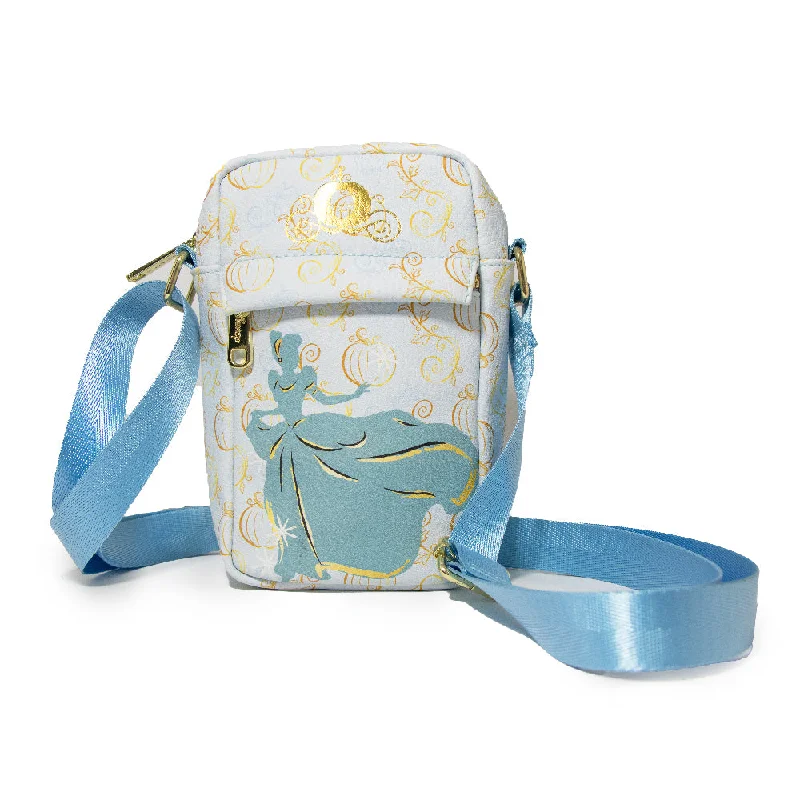 Women's Crossbody Wallet - Cinderella Running Pose Silhouette and Carriage Blues Golds