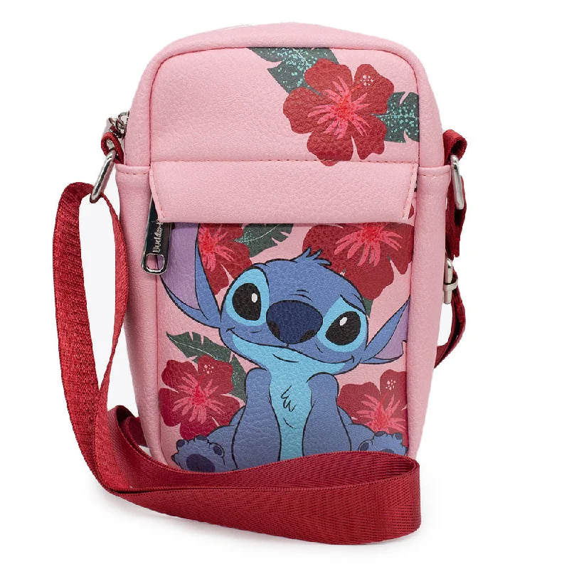 Women's Crossbody Wallet - Lilo & Stitch Stitch Sweet Smiling Pose Hibiscus Flowers Pinks