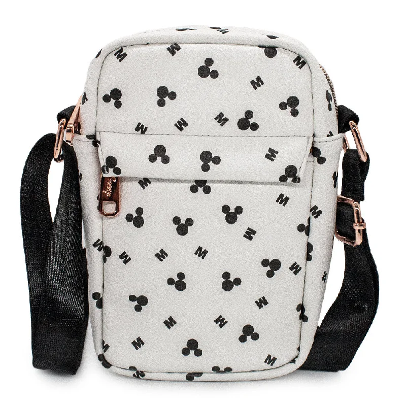 Women's Crossbody Wallet - Mickey Mouse Head and M Icons Scattered White Black