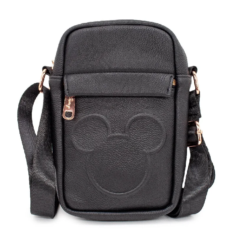 Women's Crossbody Wallet - Mickey Mouse Head Embossed PU Black