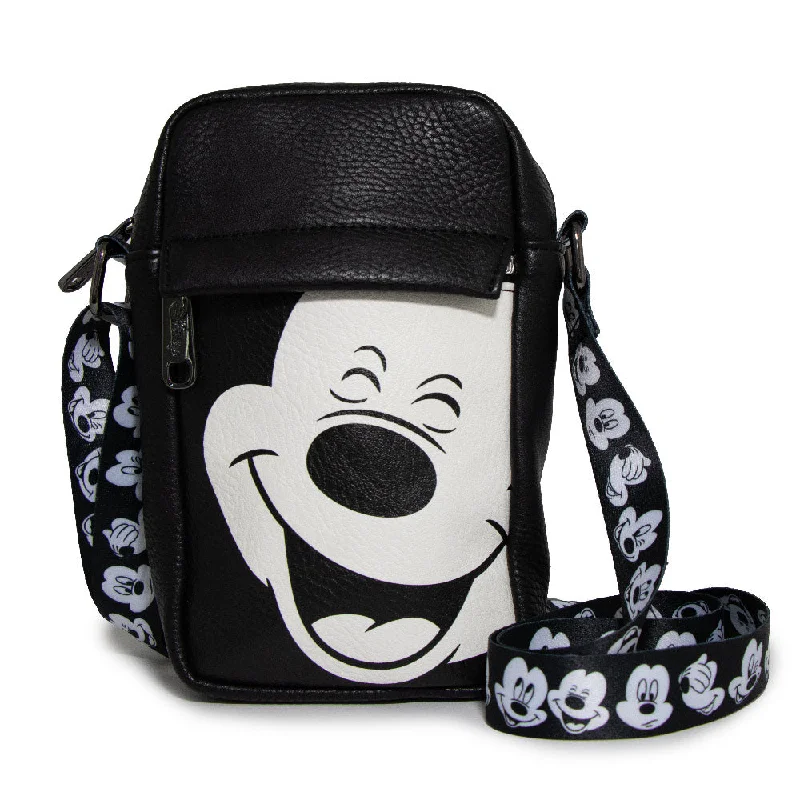 Women's Crossbody Wallet - Mickey Mouse Smiling Face Black White