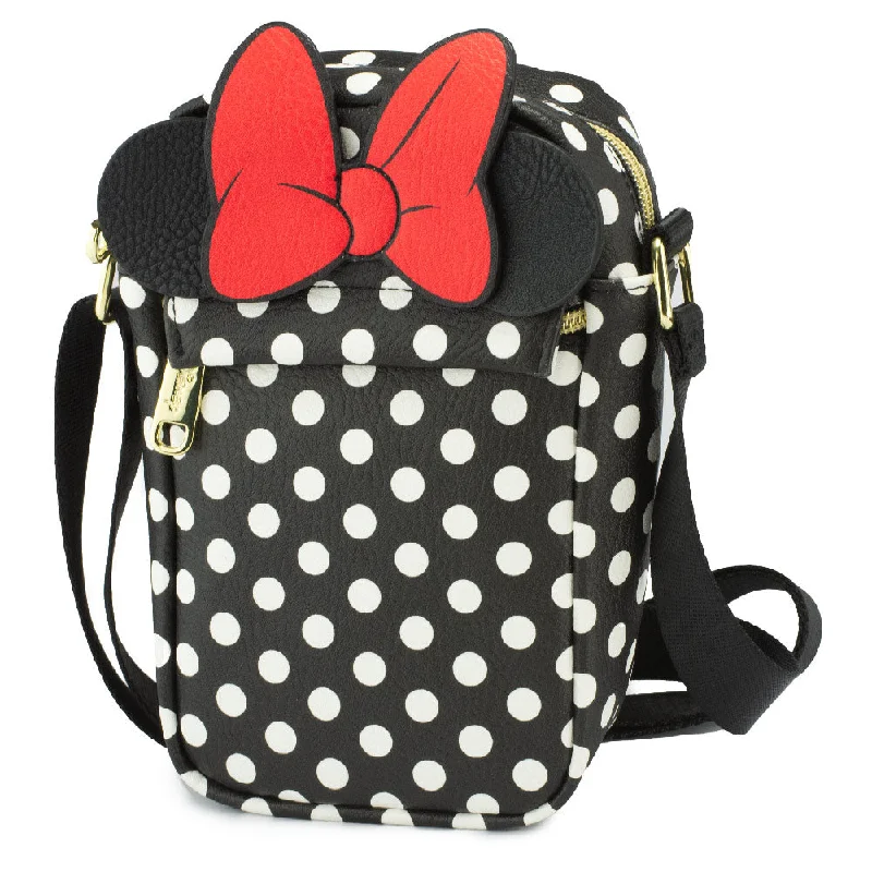 Women's Crossbody Wallet - Minnie Mouse Ears and Bow Patch with Polka Dots