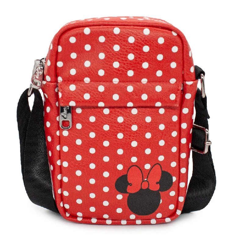 Women's Crossbody Wallet - Minnie Mouse Polka Dots with Ears and Bow Silhouette Red White