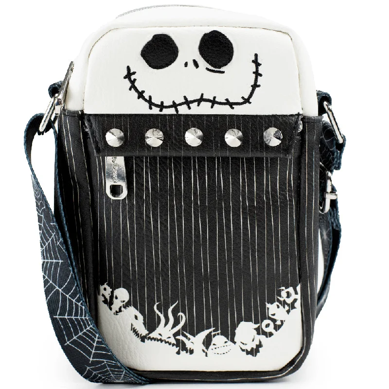 Women's Crossbody Wallet - Nightmare Before Christmas Jack Expression15 Pinstripe Black