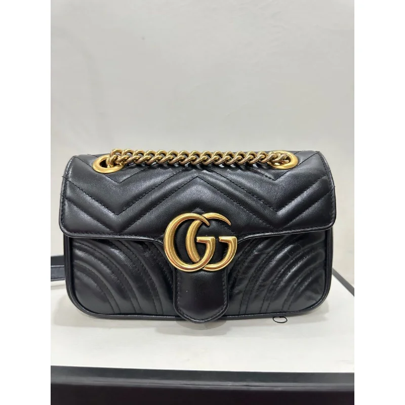 Gucci GG Marmont Shoulderbag Matelasse Gold Black Leather Handbag Bag Purse New