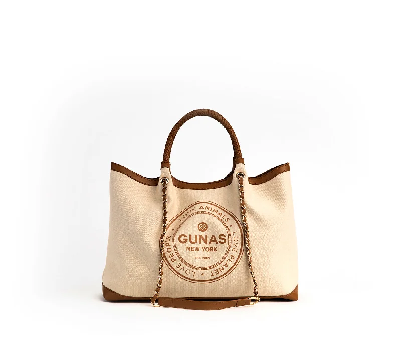 Gunas New York RUTH Off White Tan Vegan Canvas Tote