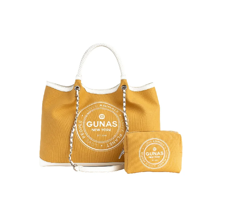 Gunas New York RUTH Yellow Vegan Canvas Tote Shoulder Bag