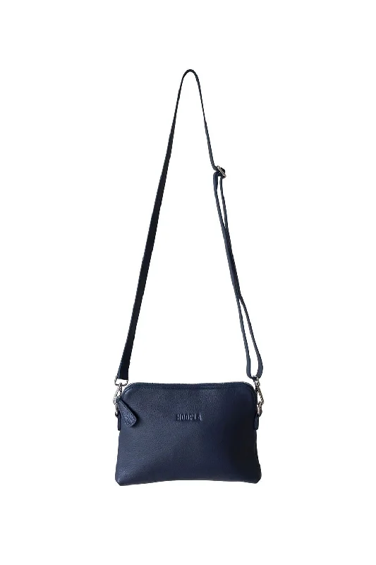 HOOPLA LEATHER MINI CROSSBODY SLOUCH/CLUTCH NAVY