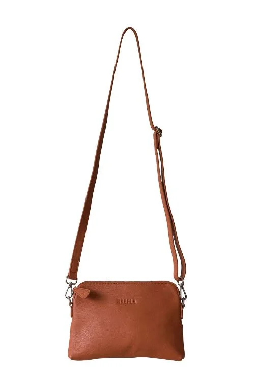 HOOPLA LEATHER MINI CROSSBODY SLOUCH/CLUTCH OCHRE BROWN