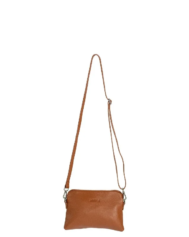 HOOPLA LEATHER MINI CROSSBODY SLOUCH/CLUTCH TAN