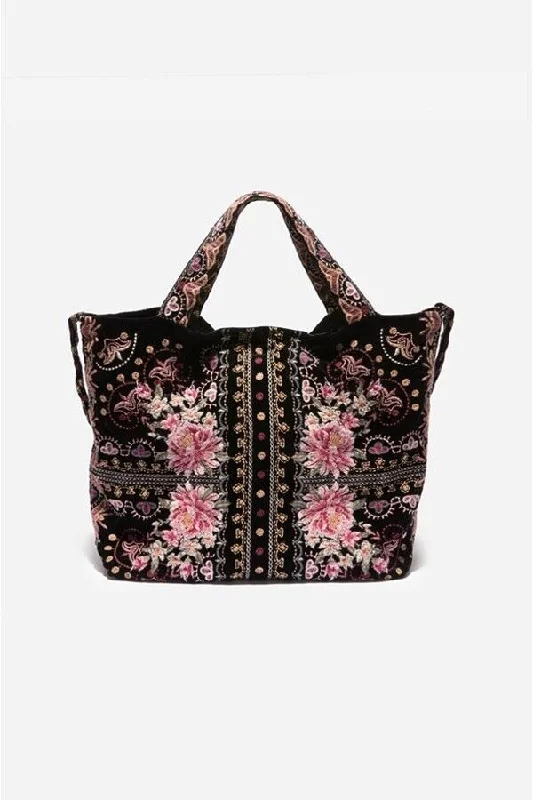 Johnny Was Joanna Velvet Tote Bag Handbag Black HANDBAG flower Embroidered NEW