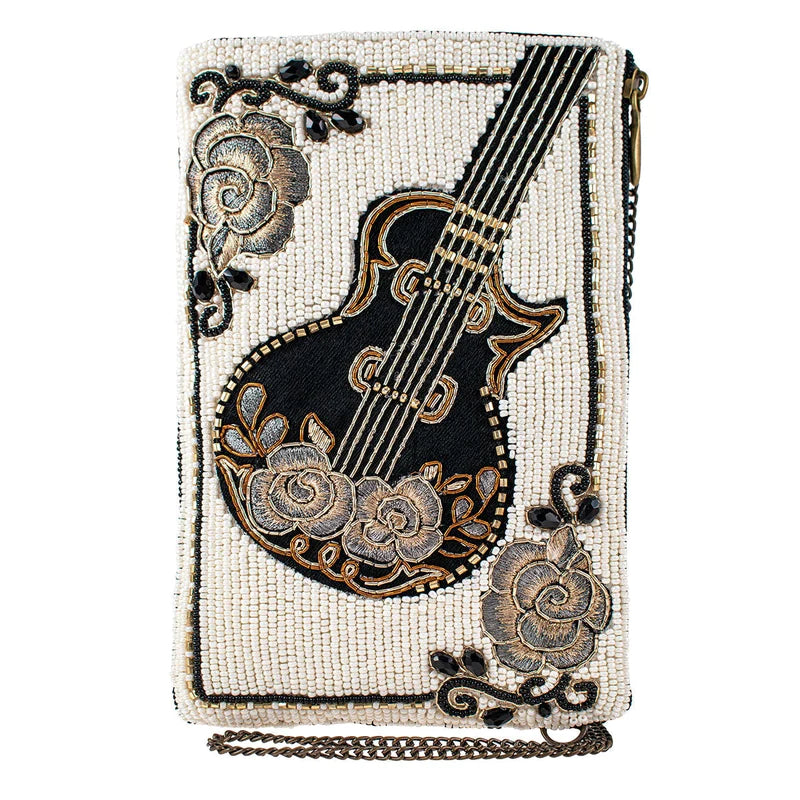 Mary Frances Guitar Player Crossbody Phone Bag Embroidered Black Hand Bag New