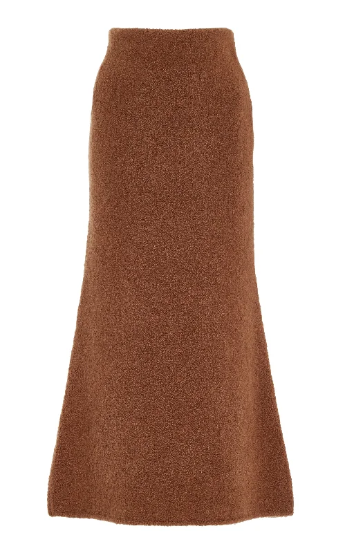 Pablo Knit Midi Skirt in Cognac Cashmere Silk Boucle