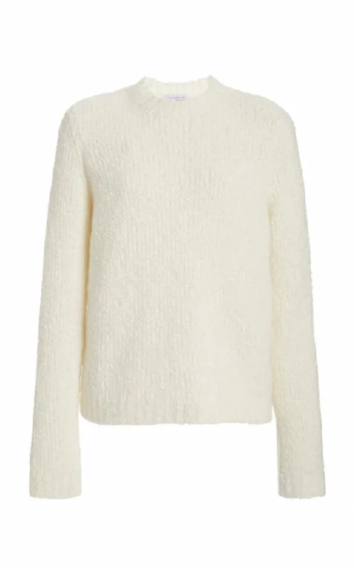 Philippe Knit Sweater in Ivory Cashmere Silk Boucle