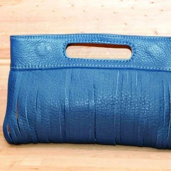 PIGEONHOLE Vanessa Blue Sliced Leather Clutch