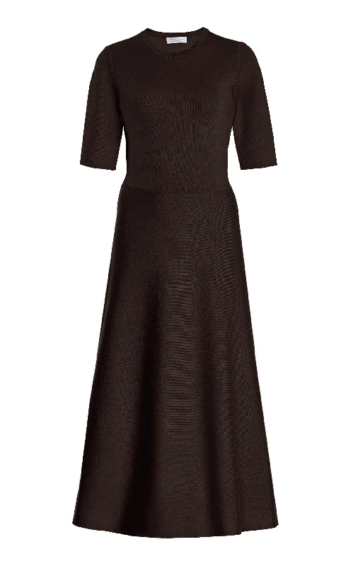 Seymore Knit Midi Dress in Chocolate Merino Wool Cashmere